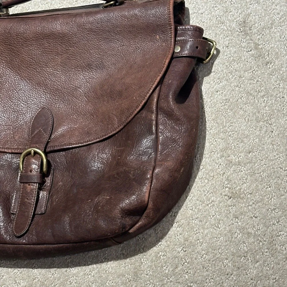 GAP Mens Brown Pebbled Leather Messenger Bag Satchel Laptop Crossbody Vintage
